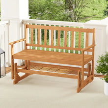 Load image into Gallery viewer, 2-Person Patio Glider Bench, Solid Acacia Wood Porch Glider Chair with Slatted Backrest &amp; Seat, Outdoor Glider Loveseat for Balcony Poolside Garden