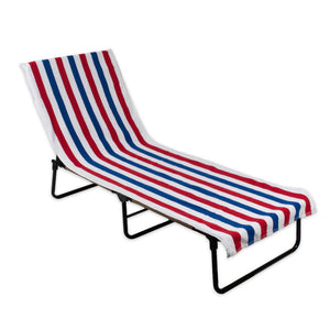 Design Imports 70338A 26 x 82 in. Red, White & Blue Stripe Lounge Chair Beach Towel with Top Fitted Pocket