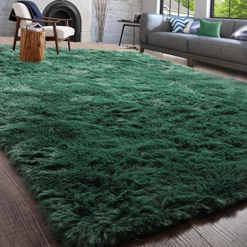 PAGISOFE Dark Green Area Rug for Bedroom, Living Room Aesthetic, Soft Shaggy Fluffy Rugs for Boys Room Kids Nursery Playroom, Plush Indoor Floor