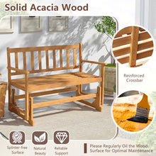 Load image into Gallery viewer, 2-Person Patio Glider Bench, Solid Acacia Wood Porch Glider Chair with Slatted Backrest &amp; Seat, Outdoor Glider Loveseat for Balcony Poolside Garden