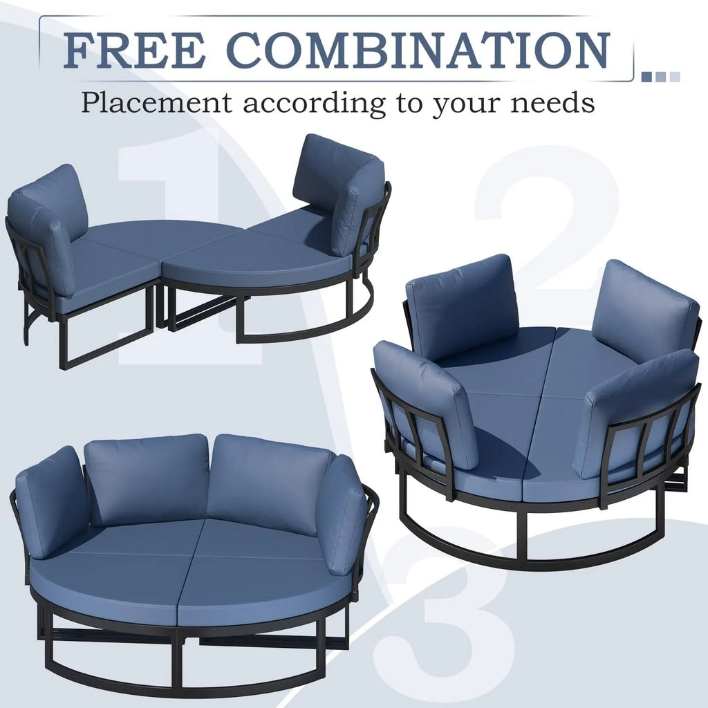 AECOJOY Patio Furniture Outdoor Round Daybed with Removable Cushions 4 Piece Sectional Sofa Patio Furniture Set, Dark Blue