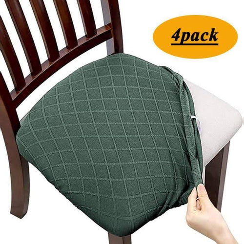 Fuloon 4 Pack Stretch Jacquard Chair Seat Covers, Removable Washable Anti-Dust Dinning Room Chair Seat Cushion Slipcovers (4, Dark Green)