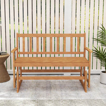 Load image into Gallery viewer, 2-Person Patio Glider Bench, Solid Acacia Wood Porch Glider Chair with Slatted Backrest &amp; Seat, Outdoor Glider Loveseat for Balcony Poolside Garden