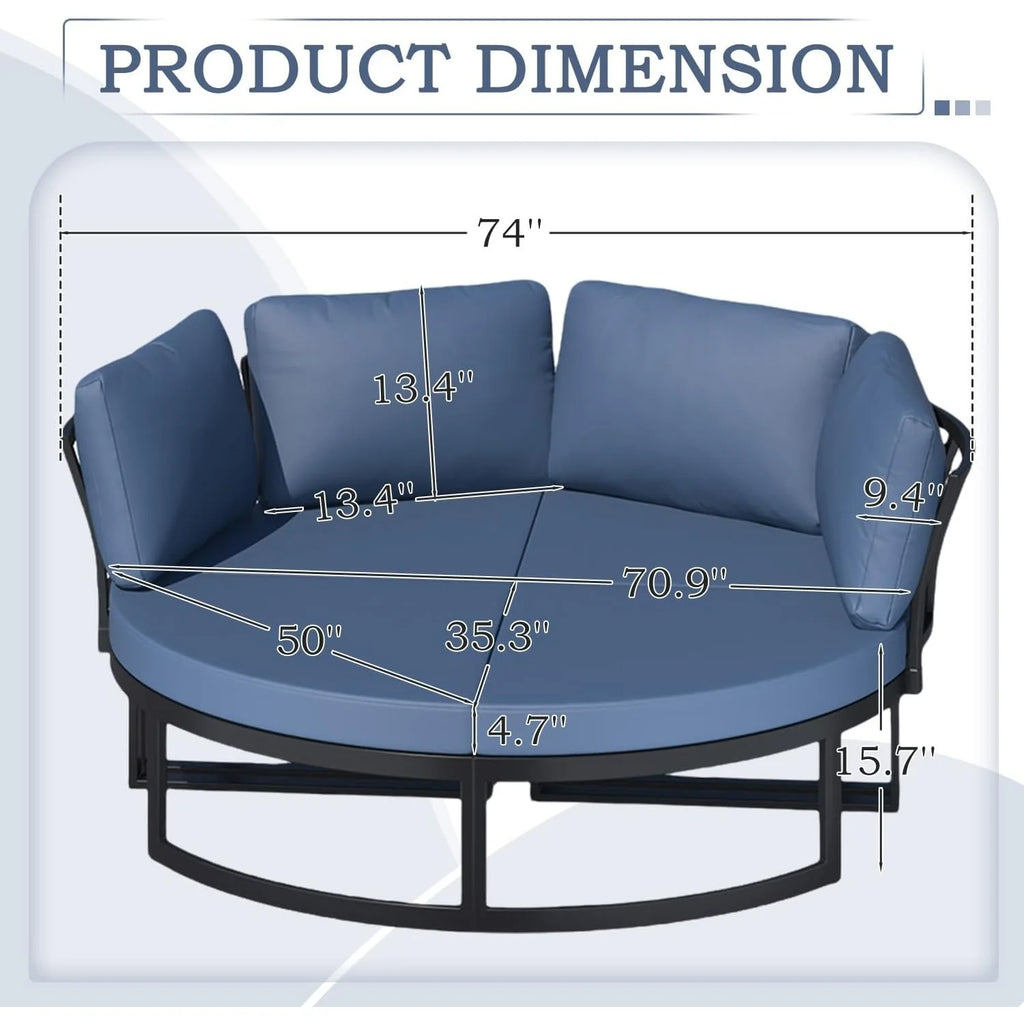 AECOJOY Patio Furniture Outdoor Round Daybed with Removable Cushions 4 Piece Sectional Sofa Patio Furniture Set, Dark Blue